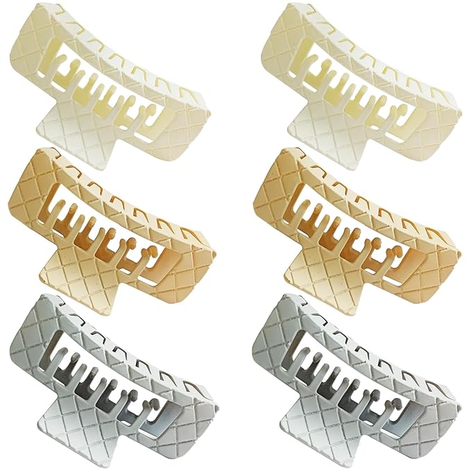 Strong Double Row Teeth Square Hair Clips 2 Rows Teeth Rectangle Claw Clips Women Girls 2 Row Claws Double Teeth Curly Straight Big Volume Thick Hair Accessories in Set 6pcs
