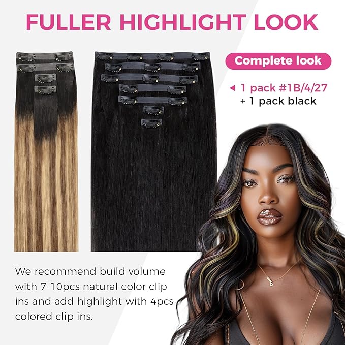 Lashey Seamless Clip in Hair Extensions Human Hair 4pcs 37g 14 Inch Straight Ombre Balayage Ash Brown Highlighted Honey Blonde with Natural Black Dark Roots