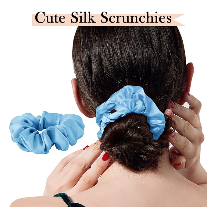 Mulberry Silk Hair Scrunchie, 100% Silk, No Damage for Frizz Prevention, Sleep Scrunchie, Hair Accessories for Women (Light Blue)-1pcs