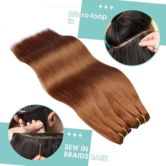 YoungSee Sew in Hair Extensions Real Human Hair Copper Human Hair Weft Extensions Light Copper Sew in Bundles Human Hair for Women 20Inch 100g