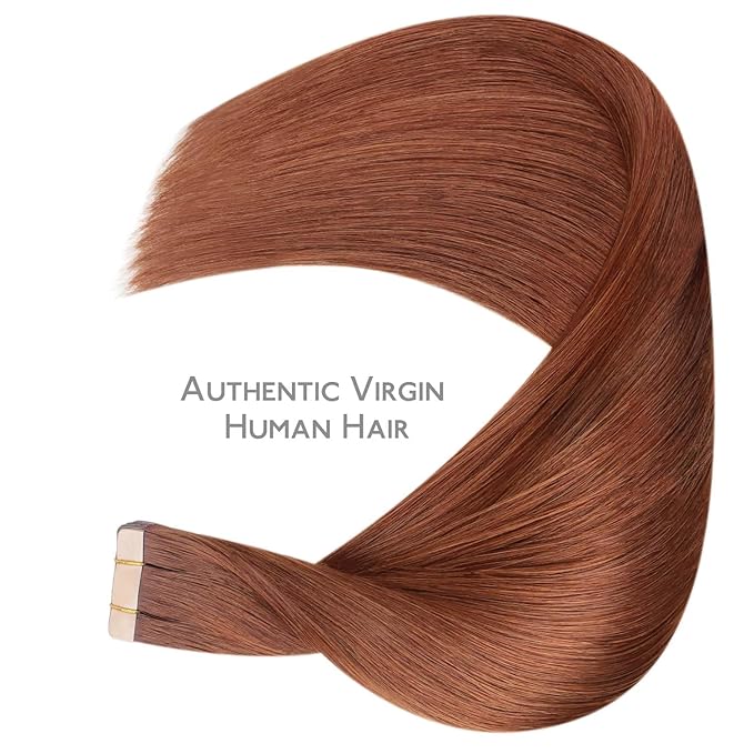 WENNALIFE Tape in Hair Extensions Human Hair, 20pcs 50g 16 inch Dark Auburn Copper Remy Hair Tape in Extensions Skin Weft