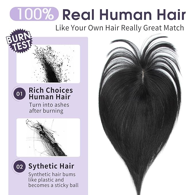 14 Inch Hair Topper For Women Real Human Hair Invisible Hairpiece for Thinning Hair, Jet Black Real Human Hairpiece for Women