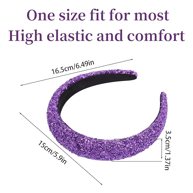 Purple Sparkle Glitter Headband - Wide, Comfortable, High Elasticity - Perfect for Women's Fashion Accessories