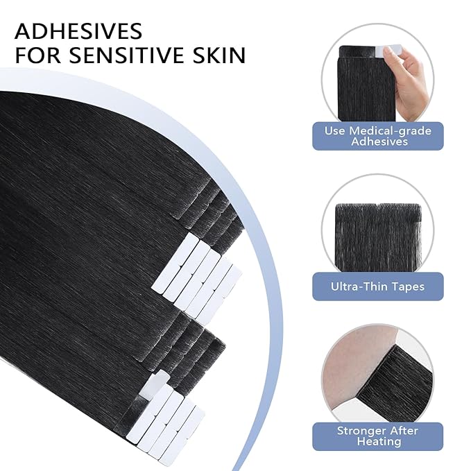 COOKAYU Invisible Tape in Hair Extensions, 18 Inch 40g 20pcs Jet Black Seamless Straight Invisible Extensions Human Hair Invisi Edge Tape ins