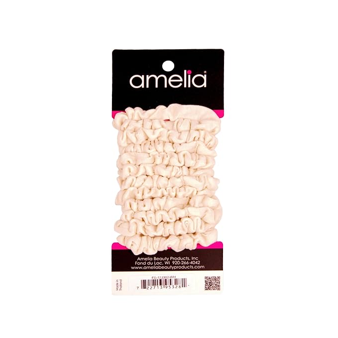 Amelia Beauty, White Satin Small Scrunchies, 12-Pack – No Damage Hair Ties for Women, Gentle & Durable Hair Accessories, 2.5in x 0.5in