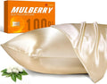 100% Mulberry Silk Pillowcase for Hair and Skin, 22 Momme Pure Natural Silk Pillow Case Both Sided with Zipper, Pillow Cover for Women Mom Men (Beige, Standard 20''×26'', 1 Pack)