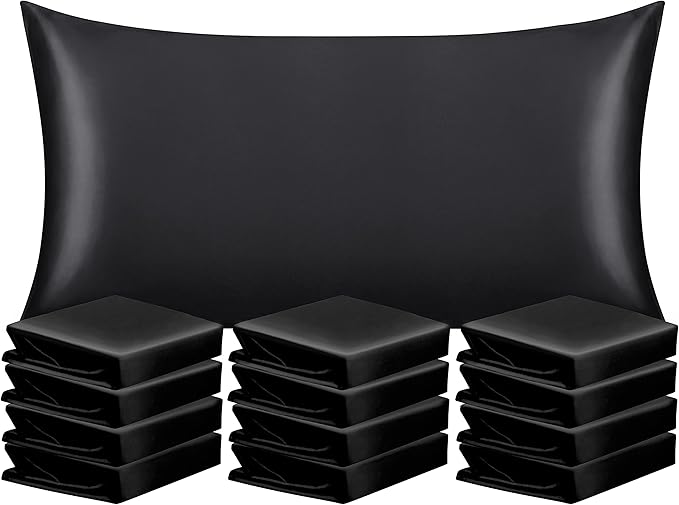 NTBAY 12 Pack Satin King Pillowcases for Hair and Skin, Luxurious and Silky Pillow Cases with Envelope Closure, 20 x 36 Inches, Black