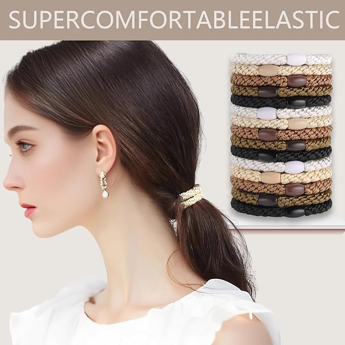 Hair Ties for girls 5 styles Hair Elastics(15 No Damage Hair Ties 50 High Elastic Ties 15 Ponytail Holders 12 Satin Scrunchies 20 Boho hair Bands)Pain-free No Crease multiple colors for all hair types