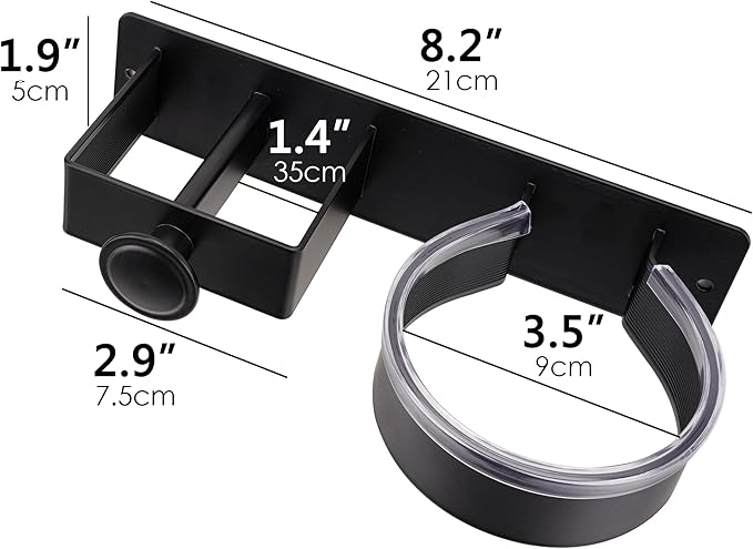 Wall Mounted Hair Dryer Holder - Self Adhesive Blow Dryer & Straightener Rack with Plug Hook, No Drill Stainless Steel Bathroom Organizer for Hair Tools Storage (Matte Black)