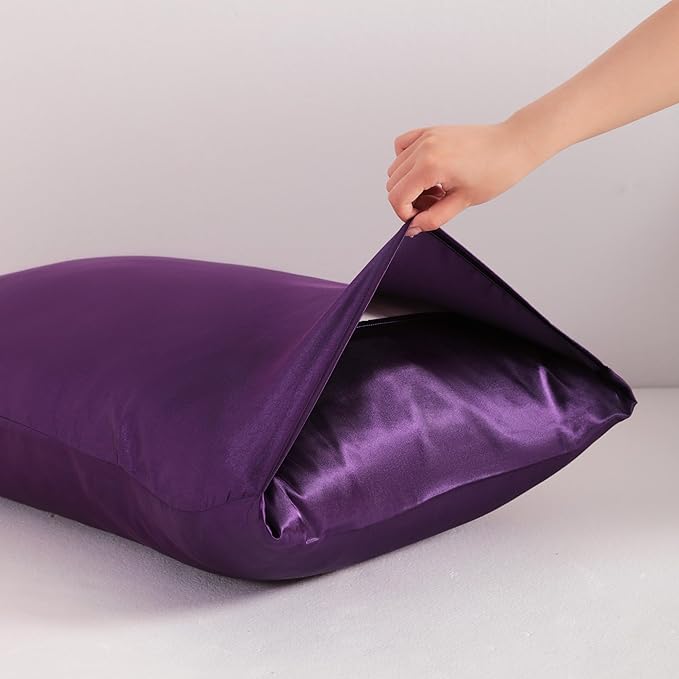 NTBAY 2 Pack Satin King Pillowcases for Hair and Skin, Luxurious and Silky Pillow Cases with Envelope Closure, 20x36 Inches, Eggplant Purple