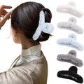 5PCS Large Claw Hair Clips for Thick Hair Big Fuzzy Hair Clips for Women Nonslip Strong Hold Hair Claw Clip (Blue)