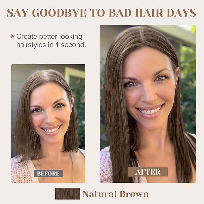 S-noilite Hair Toppers for Women Real Human Hair 3D 360° Cover Clip in 100% Real Human Hair Toppers 3″*4″ Clip in Silk Base 12 inch Natural Brown