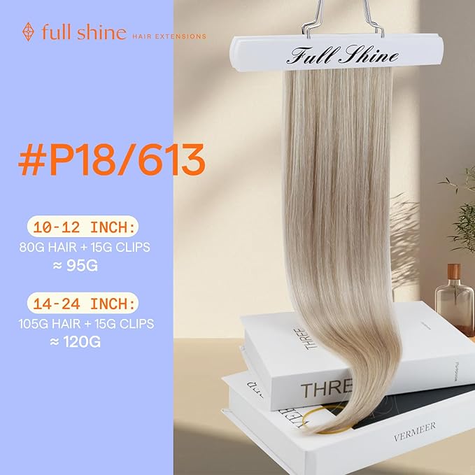 Full Shine Ash Blonde Hair Extensions for White Women 12 Inch Highlight Ash Blonde Hair Extensions Clip in for Short Hair 7 Pcs 95 G