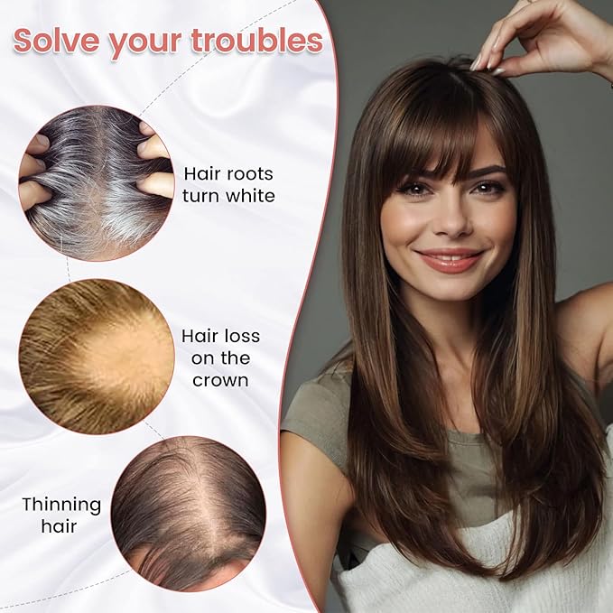 YAMI Hair Toppers for Women Real Human Hair Toppers for Women with Thinning Hair Topper with Bangs (Medium Brown)