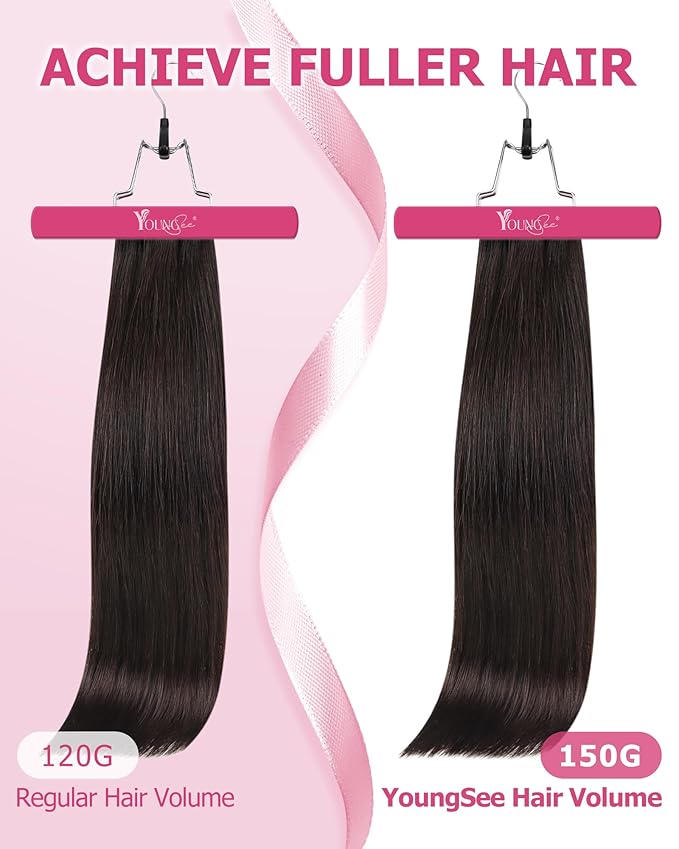 YoungSee Clip in Hair Extensions Real Human Hair Brown Straight Hair Extensions Clip ins Darkest Brown Human Hair Clip ins for Women 16In 120G 7Pcs