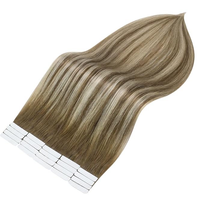 Full Shine Tape in Hair Extensions 20Inch Blonde Real Human Hair Tape in Extensions Color 6 Brown Ombre 6 And 60 Blonde Remy Invisible Hair Extensions Tape ins 50G 20Pcs Double Sided Tapes Straight