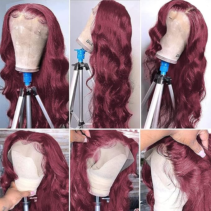 Burgundy Wig Human Hair 13x4 99j Burgundy Lace Front Wigs Human Hair Pre Plucked HD Transparent Lace Frontal Wigs Red Colored Wig 26 Inch