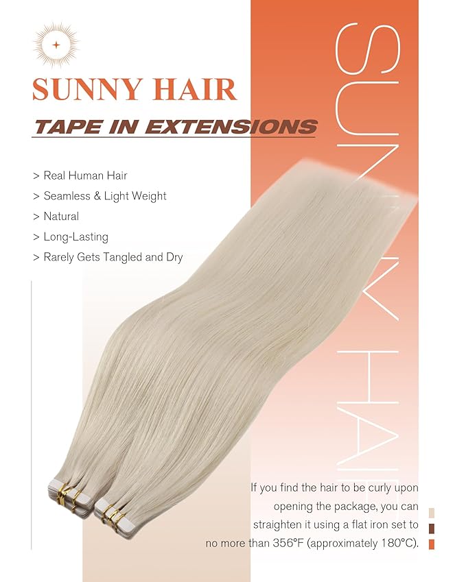 Sunny Hair Tape in Hair Extensions Human Hair 14inch Hair Extensions Real Human Hair Tape in Extensions for Women Platinum Blonde Invisible Natural Straight Skin Weft Double Sided Tape 40pcs 100g
