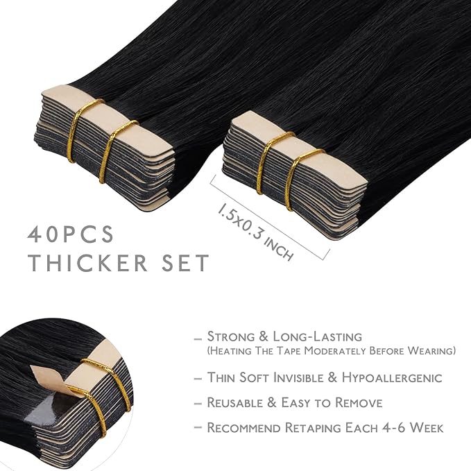WENNALIFE Tape in Hair Extensions Human Hair, 40pcs 120g 26 inch Ombre Jet Black to Burgundy Hair Extensions Real Human Hair Straight Tape in Extensions Reusable Invisible Human Hair Extensions