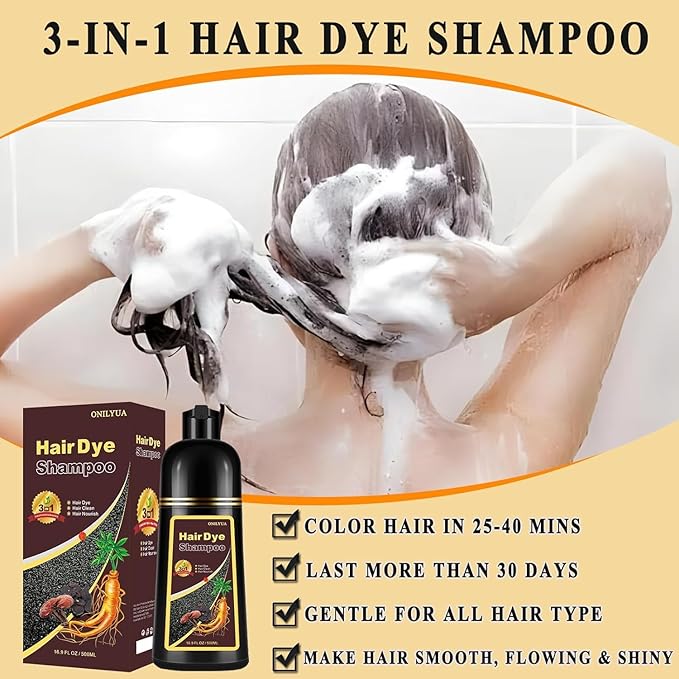 Coffee Hair Dye Shampoo 3 in 1, Long-lasting & Natual Hair Color Shampoo, Herbal Ingredients Natural Shampoo Hair Dye Effect in Minutes for Men Women 500ml