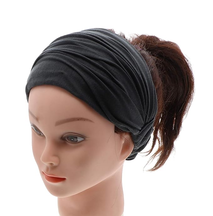 Motique Accessories Set of 3 Wide Cotton Head Band Solid Boho Yoga Style Soft Hairbands Tan Light Grey Dark Grey