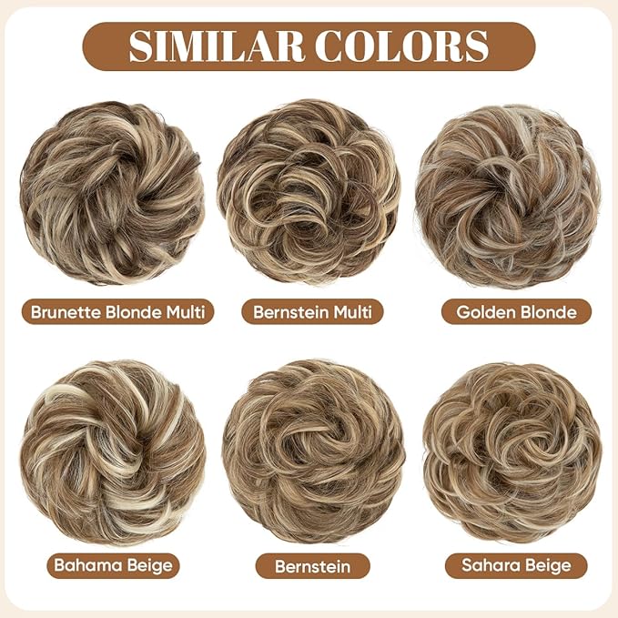 CJL HAIR Large Messy Bun Hair Piece Wavy Curly Scrunchies Synthetic Chignon Ponytail Hair Extensions Thick Updo Hairpieces for Women Brunette Blonde Multi