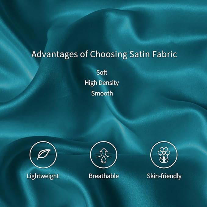 Satin Silk Pillowcase for Hair and Skin, Black Pillow Cases Standard Size Set of 4 Pack Super Soft Pillow Case with Zipper Closure (Teal, Queen(4 Pack))