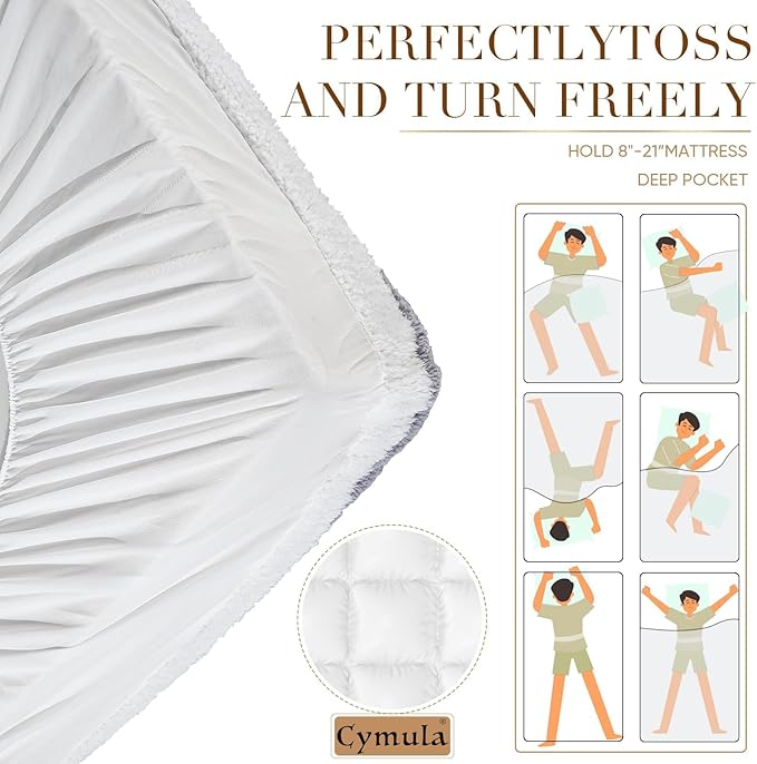 Cymula California King Mattress Topper, Sherpa Mattress Pad for Cal King Bed with 900GSM Down for Back Pain Extra Thick Mattress Cover Pillow Top with 8-21" Pockets, Grey