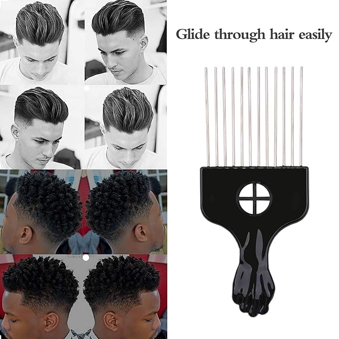 Hair Pick, Hair Comb, Metal Pick Comb, Detangle Wig Braid Hair Styling Comb, Black, 1 PACK