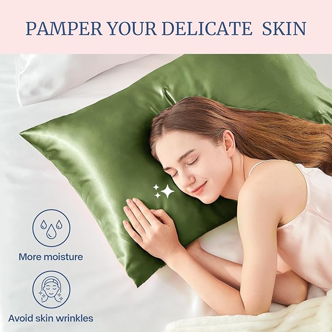 BEDELITE Satin Pillowcase for Hair and Skin, Super Soft and Cooling Similar to Silk Pillow Cases 2 Pack with Envelope Closure, Gift for Women Men(20"x40" King Size, Cedar Green)