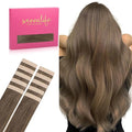 WENNALIFE Tape in Hair Extensions Human Hair Light Ash Brown 10pcs 30g 24 inch Remy Invisible Tape Ins Straight Colored Soft Real Human Hair Tape in Extensions Refill Set
