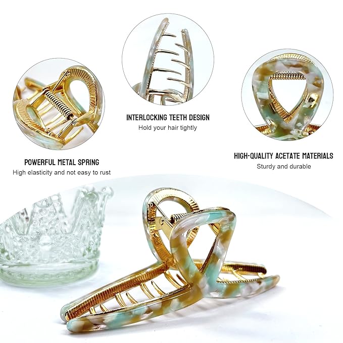Large Metal Hair Clips - Big claw clips for thick hair Strong Hold Gold Leopard Print hair Claw for Thick Locks Women and Girls
