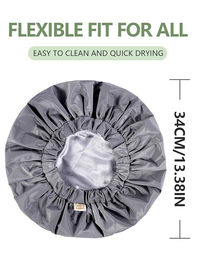 Years calm Reusable Waterproof Shower Caps for Women, Hair Caps for Showers, Double-Layer Elastic Design, for All Hairstyles, Travel-Friendly (grey)
