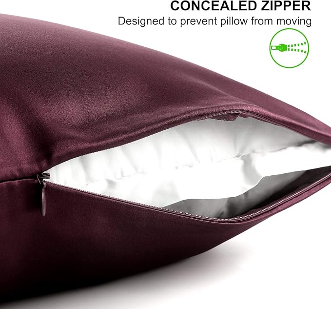 ALASKA BEAR King Silk Pillowcase and Scrunchie Gift Set Pillow Cases for Acne, Eyelashes & Extensions (1 Pack, Red Burgundy)