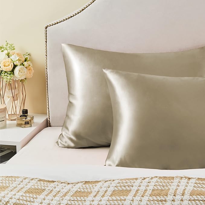 BEDELITE Satin Pillowcase with Zipper, Taupe King Size Pillow Cases Set of 2, Super Soft and Cooling Similar to Silk Pillow Cases, Gift for Women Men(20x36 Inches)