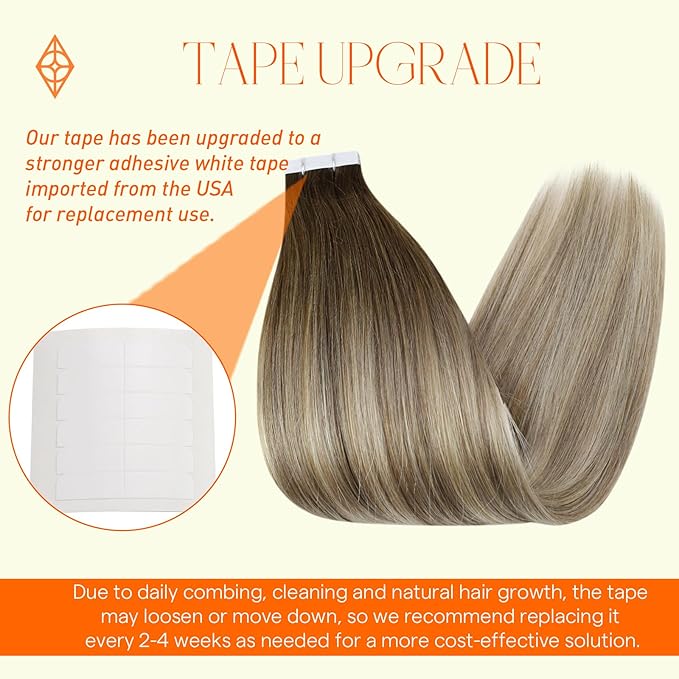 Full Shine Tape ins Human Hair Extensions Seamless Skin Weft Invisible Real Hair 22Inch Dark Brown Roots Color 3 Ombre 8 and 22 Blonde Highlighted Balayage Remy Tape in Extensions 50g 20Pcs