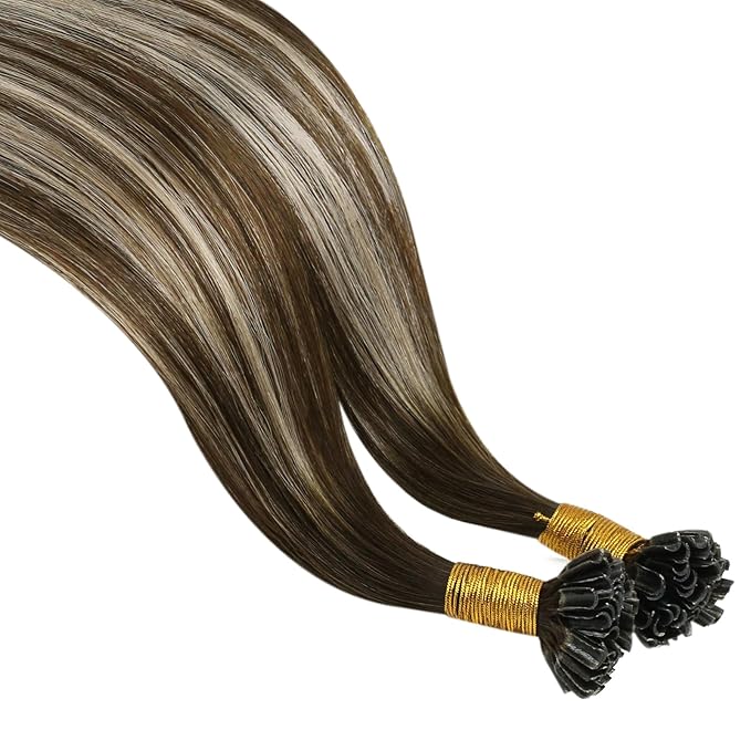 YoungSee Ombre K Tip Hair Extensions Real Human Hair Ombre Dark Brown Mixed Ash Blonde Natural Hair Extensions Utips Human Hair for Women 14In 1G/S 50G