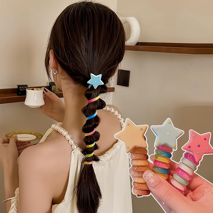 Telephone Cord Hair Ties for Women & Girls - Spiral Hair Coils, No Damage Elastic Hair Bands, Soft Stretchy Hair Accessories for Thick Hair- SP-3﻿