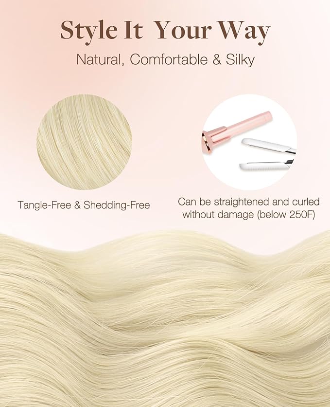 GOO GOO Invisi Edge Tape in Hair Extensions Human Hair, 60A Platinum Blonde, 6pcs 24inch 18g, Virgin Remy Hair, Seamless Injected Tape, Natural Look