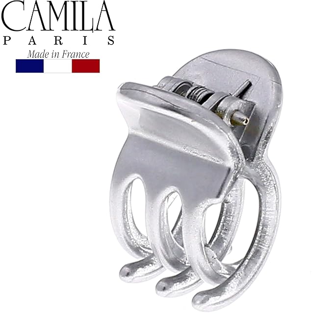 Camila Paris CP2914 French Hair Clip for Women, Set of 6 Extra Small Silver, Girls Hair Claw Clip Jaw Fashion Durable Styling Hair Accessories for Women, Ladies Strong Hold Grip Clamp, Made in France