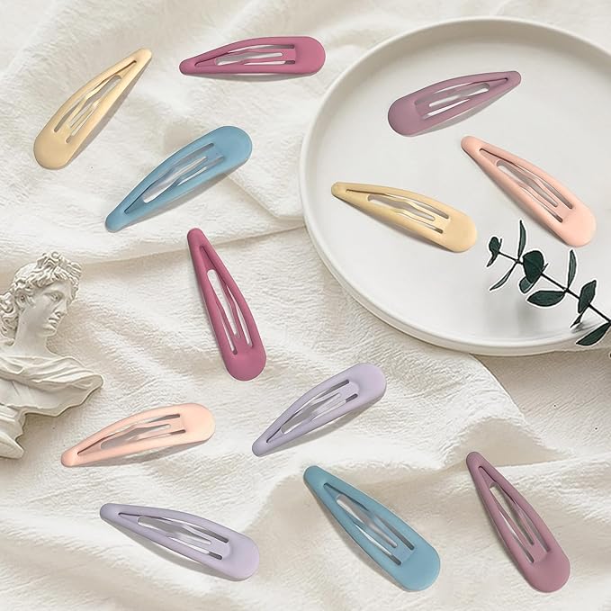 24 PCS 2.36 In Metal Snap Hair Barrettes For Women Water Drop Shape Hair Clips For Thick Thin Fine Hair,Matte Pink Blue Purple Rose Red