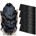 SUYYA Invisible Tape in Hair Extensions Human Hair Jet Black Seamless Injected Hand-Tied Pro Quality Virgin Human Hair 20PCS 50G/Pack Straight Tape Ins(22 inch #1 Jet Black)
