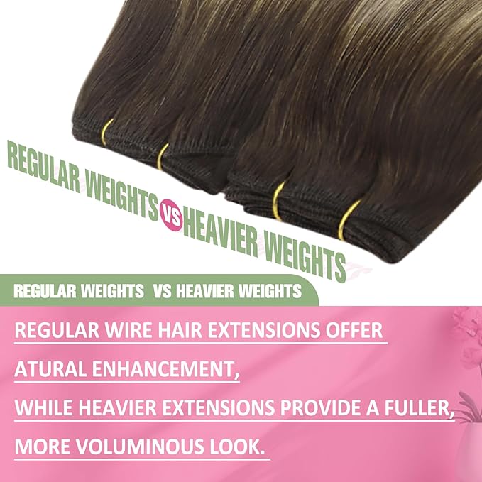 YoungSee 100G Wire Hair Extensions Brown Balayage Invisible Wire Hair Extensions Human Hair Ombre Dark Brown with Ash Blonde Fish Line Human Hair Extension Ease of Use 20Inch