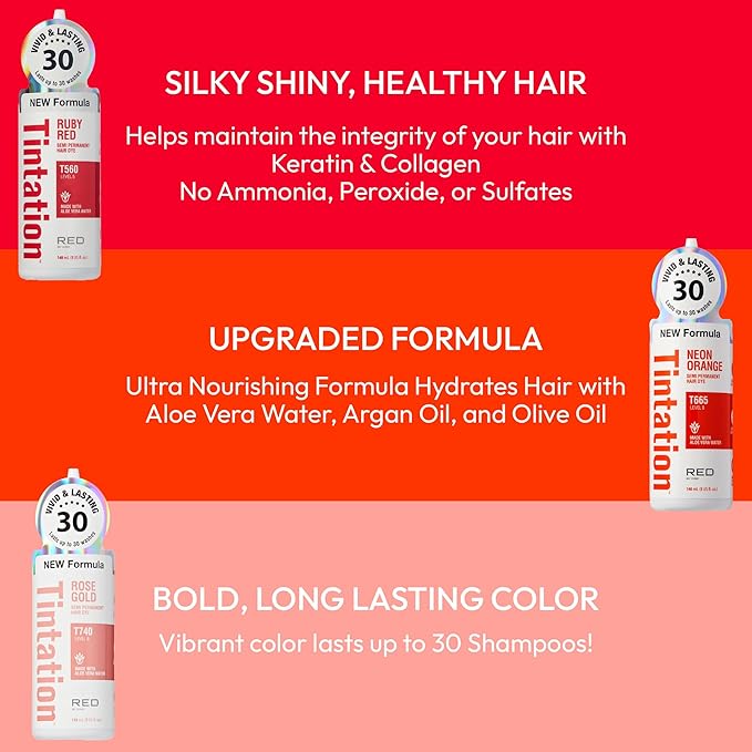 Red by Kiss Tintation Semi-Permanent Hair Color, Aloe Vera Water Based, Argan Oil, Olive Oil, Collagen & Keratin, Long-Lasting Color Dye (Rose Gold, 2 Pk, 5 Fl Oz)