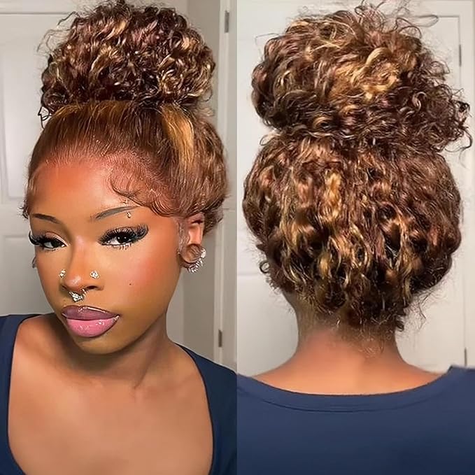 250% Density Hidden Strap 360 Lace Front Wigs Human Hair Deep water Wave Honey Blonde Curly Human Hair wig Ombre Deep Wave 4/27 Highlight Lace Front Wigs Wet And Wavy Wigs for Women 22 Inch