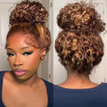 Hidden Strap 360 Water Wave 220% Density Honey Blonde Deep Curly Human Hair wig Ombre Deep Wave 4/27 Highlight Lace Front Wigs Pre Plucked Wet And Wavy Water Wave Wig for Women 18 Inch