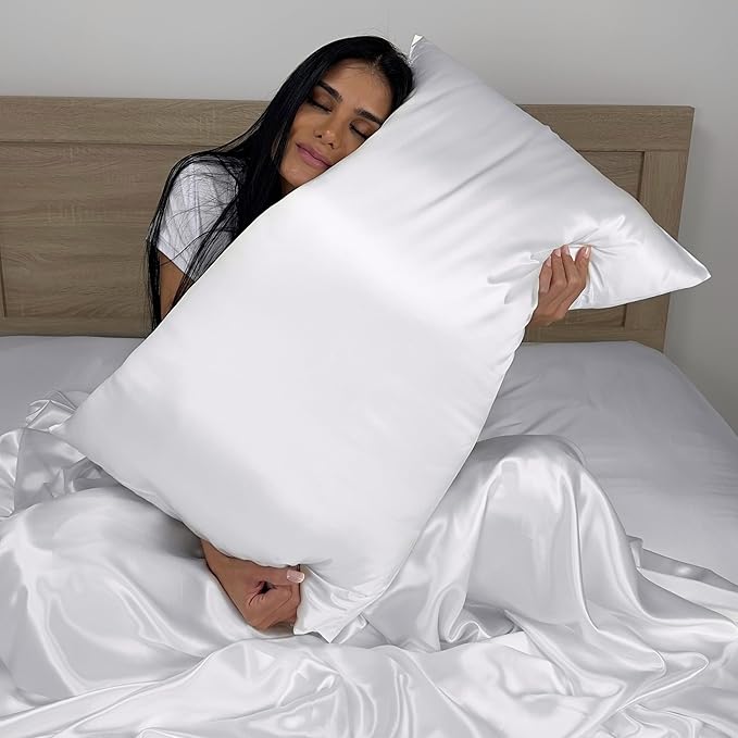 Mulberry Park 30 Momme 100% Pure Mulberry Silk Pillowcase - Luxury Charmeuse Weave for Hair and Skin, Cooling Silk Pillow Cover for Beauty Sleep - Queen Size 20"x30" / White