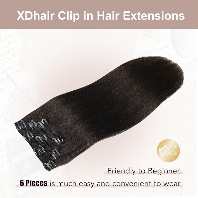 XDhair Clip in Hair Extensions Real Human Hair 14 Inch 100g 6pcs Human Hair Extensions Clip Ins for Women Natural Black #1B