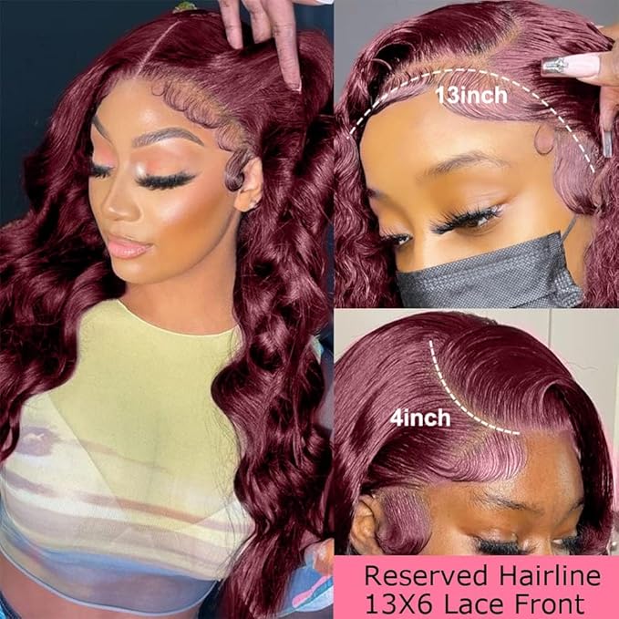 Burgundy Wig Human Hair 13x4 99j Burgundy Lace Front Wigs Human Hair Pre Plucked HD Transparent Lace Frontal Wigs Red Colored Wig 18 Inch