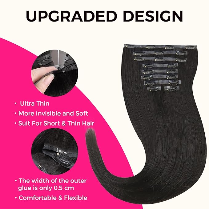 Lashey Seamless Clip in Hair Extensions Human Hair 150g 9pcs Light Yaki Straight Natural Black Real Human Hair Clip ins for Women 24 Inch